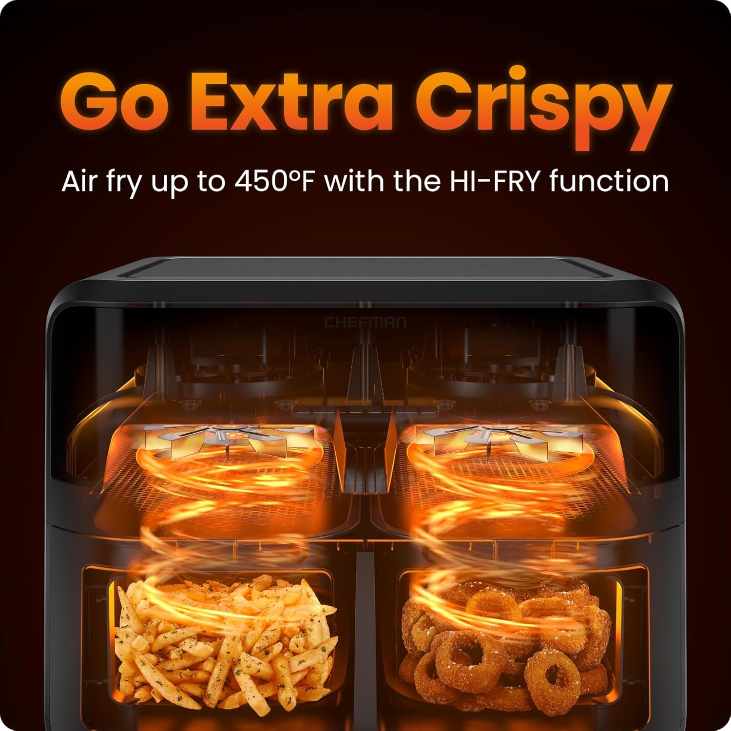 image:imageChefman TurboFry Touch Dual Air Fryer Maximize The Healthiest Meals With Double Basket Capacity OneTouch Digital Controls And Shake Reminder For The Perfect Crispy And LowCalorie Finish6 Quart Window