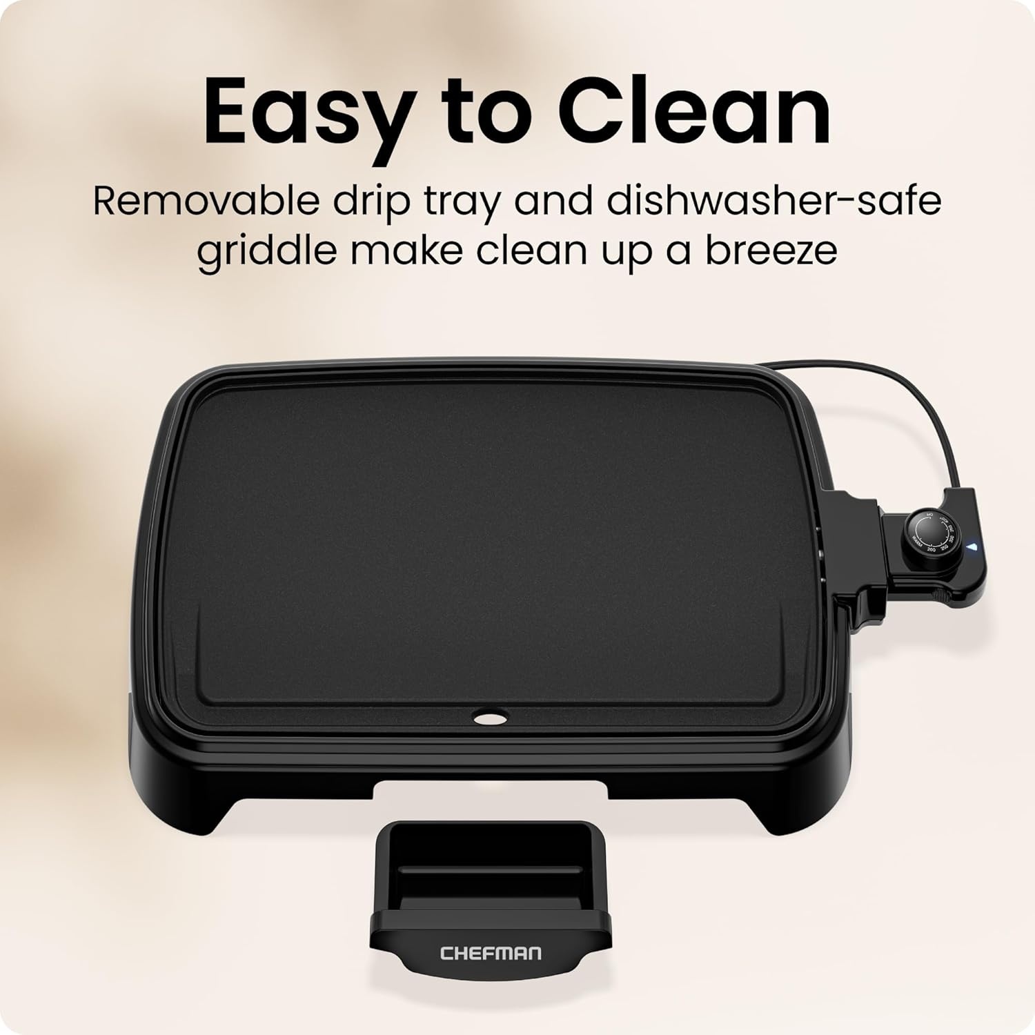 image:imageChefman XL Electric Griddle with Removable Temperature Control Immersible Flat Top Grill Burger Eggs Pancake Griddle Nonstick Extra Large Cooking Surface Slide Out Drip Tray 10 x 20 Inch10 x 16