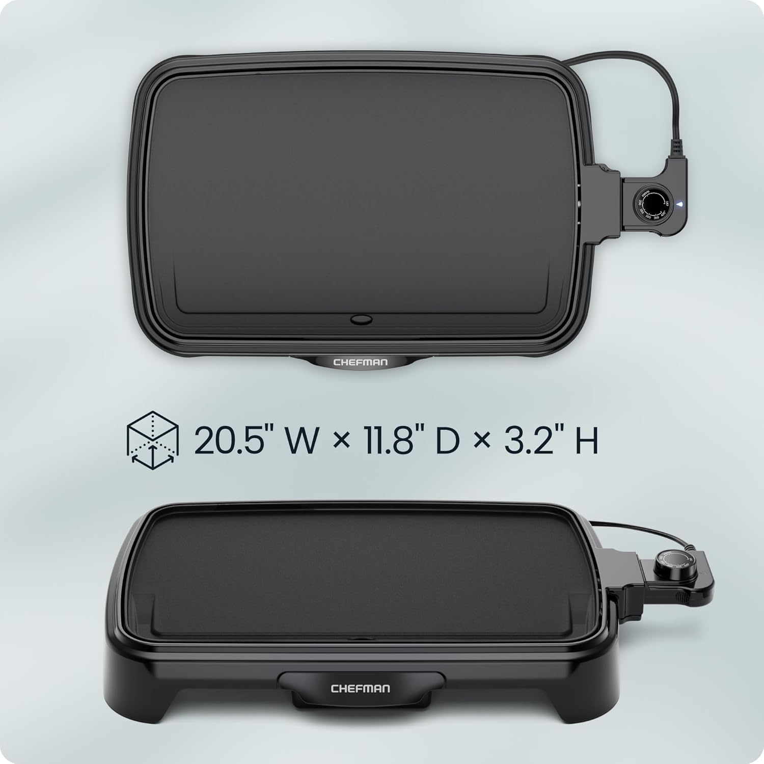 image:imageChefman XL Electric Griddle with Removable Temperature Control Immersible Flat Top Grill Burger Eggs Pancake Griddle Nonstick Extra Large Cooking Surface Slide Out Drip Tray 10 x 20 Inch10 x 16