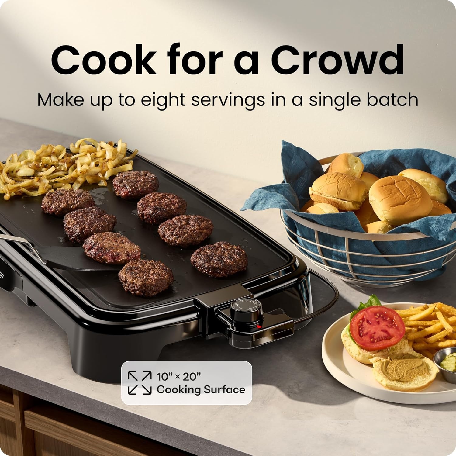 image:imageChefman XL Electric Griddle with Removable Temperature Control Immersible Flat Top Grill Burger Eggs Pancake Griddle Nonstick Extra Large Cooking Surface Slide Out Drip Tray 10 x 20 Inch10 x 20