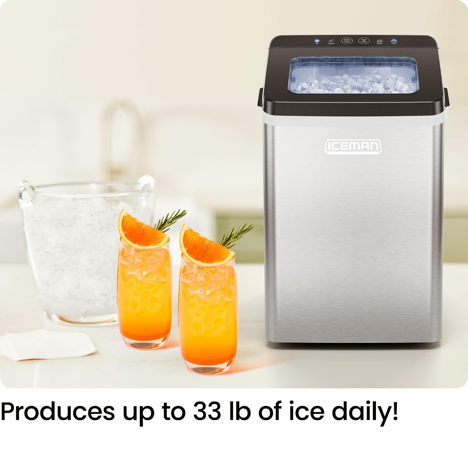 image:imageICEMAN DualSize Ice Maker Countertop Portable Ice Machine Large and Small Ice Machine Maker with Self Cleaning 9 Cubes in 7 Mins 22lbs24hrs for Home Kitchen Office Party Ice Scoop IncludedStainless