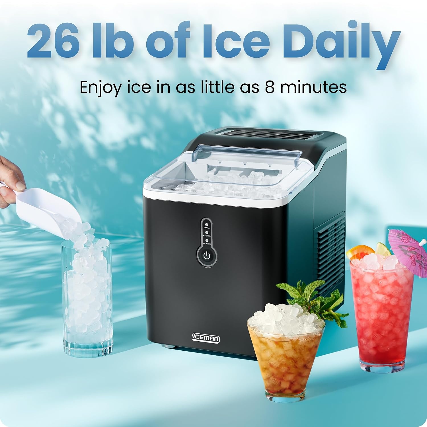 image:imageIceman by Chefman Nugget Ice Maker Countertop Pebble Ice Maker Machine 26 lb in 24 Hours Ready in 6 Minutes Removable Ice Basket Fun and Chewable Cubes 15L Water Tank SelfCleaning Function