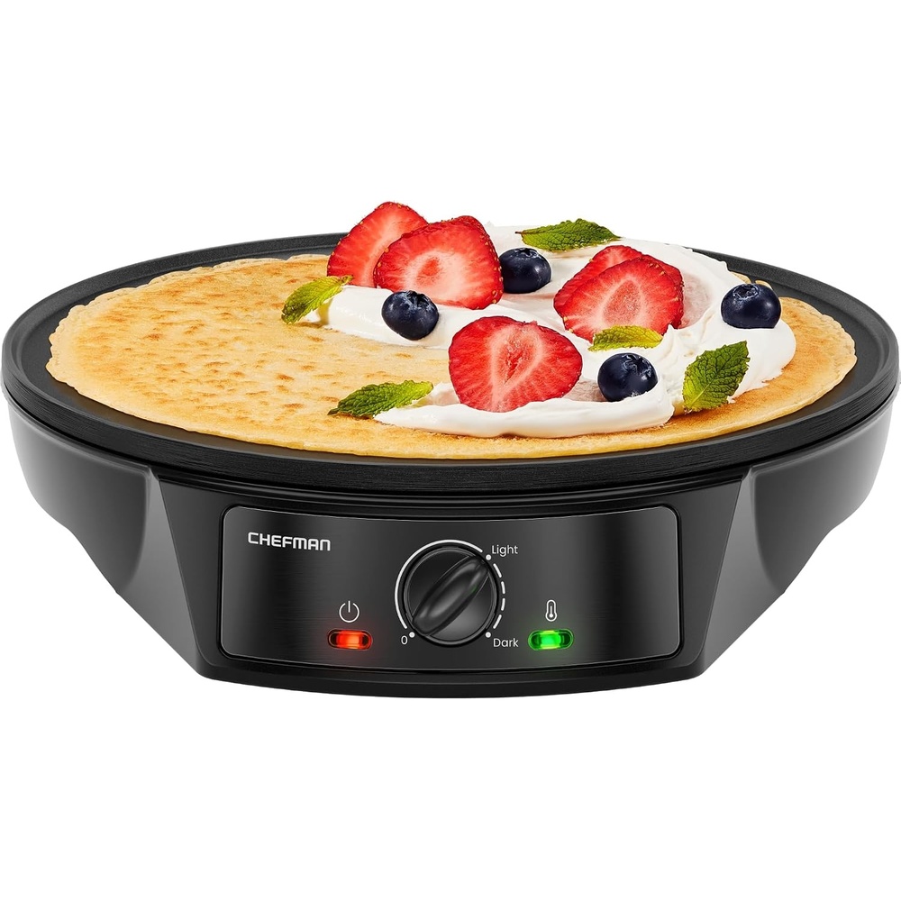 image:imageCHEFMAN Electric Crepe Maker Precise Temp Control 12 NonStick Griddle Perfect for Crepes Tortillas Blintzes Pancakes Waffles Eggs Bacon Batter Spreader amp Spatula Included BlackBlack