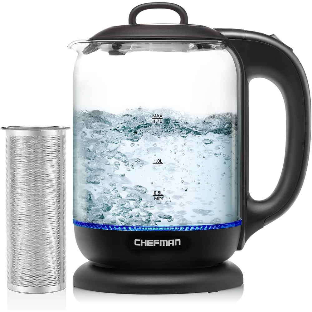 image:imageChefman 1L Electric Tea Kettle with LED Lights Automatic Shut Off Removable Lid BoilDry Protection Hot Water Electric Kettle Water Boiler Electric Kettles for Boiling Water17L Glass Electric Kettle w Tea Infuser
