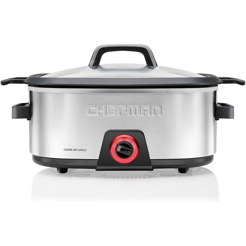 image:imageChefman 6Quart Slow Cooker Electric Countertop Cooking Stovetop amp OvenSafe Removable Insert for Browning amp Sauting FamilySize Soups amp Stews Nonstick amp DishwasherSafe InteriorStainless Steel