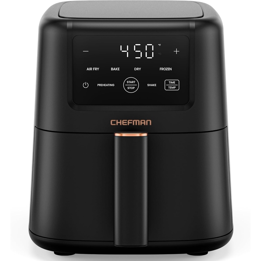 image:imageChefman Air Fryer 4in1 Slim 35 QT Airfryer Air Fry Bake Dehydrate Frozen 450F Max Temp for Extra Crispy Results in Minutes Nonstick Ceramic Coating DishwasherSafe Accessories BlackBlack