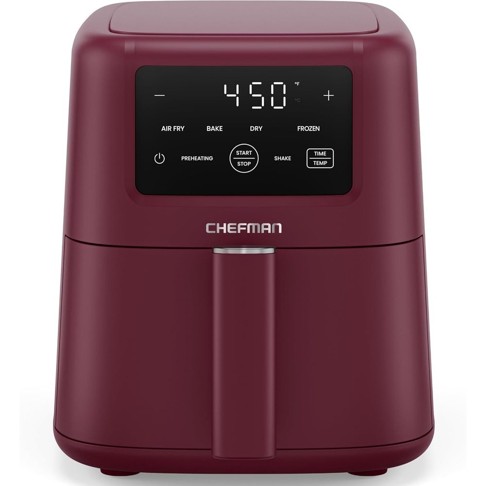 image:imageChefman Air Fryer 4in1 Slim 35 QT Airfryer Air Fry Bake Dehydrate Frozen 450F Max Temp for Extra Crispy Results in Minutes Nonstick Ceramic Coating DishwasherSafe Accessories BlackRed