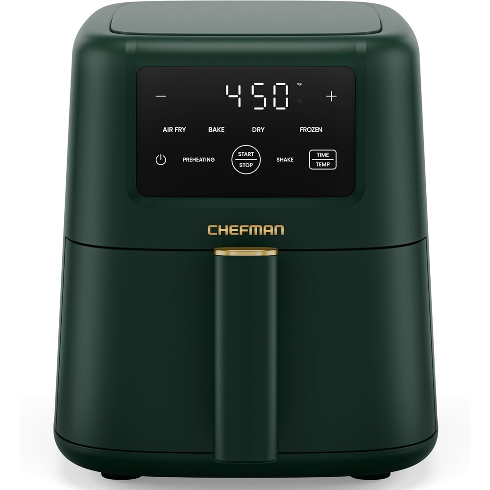 image:imageChefman Air Fryer 4in1 Slim 35 QT Airfryer Air Fry Bake Dehydrate Frozen 450F Max Temp for Extra Crispy Results in Minutes Nonstick Ceramic Coating DishwasherSafe Accessories BlackGreen