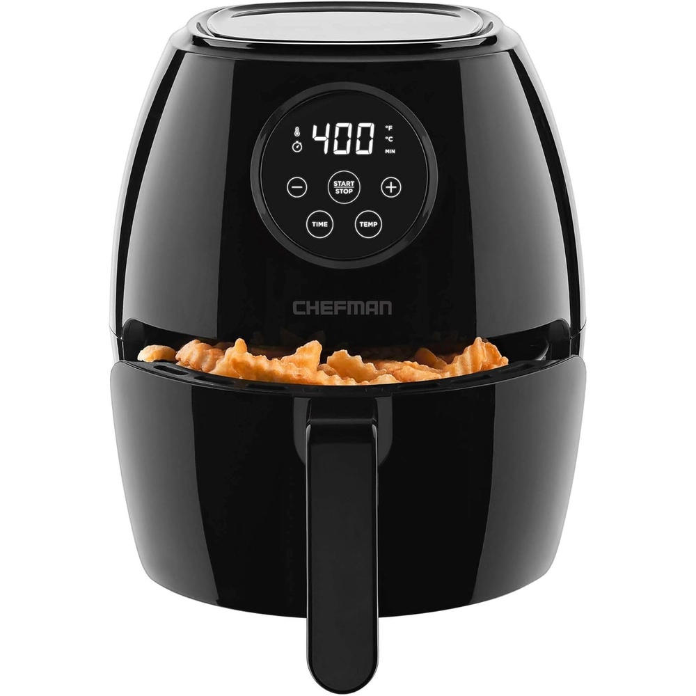 image:imageChefman Air Fryer 4in1 Slim 35 QT Airfryer Air Fry Bake Dehydrate Frozen 450F Max Temp for Extra Crispy Results in Minutes Nonstick Ceramic Coating DishwasherSafe Accessories BlackGlossy Black