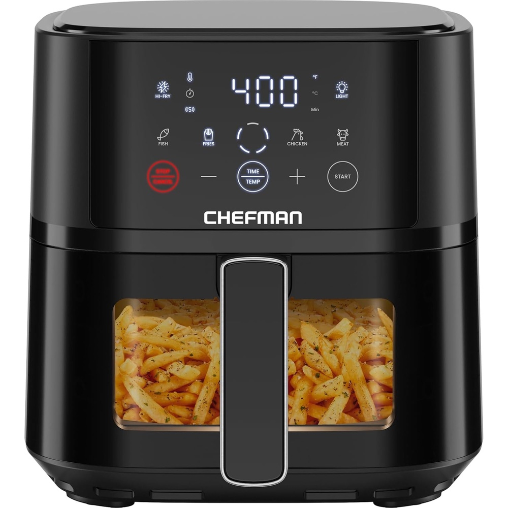 image:imageChefman Air Fryer 6 QT Compact Airfryer for Quick amp Easy Meals in Minutes Features HiFry Technology for Extra Crisp Touchscreen Controls with 4 Presets Nonstick amp Dishwasher Safe Basket Black4 Quart Window