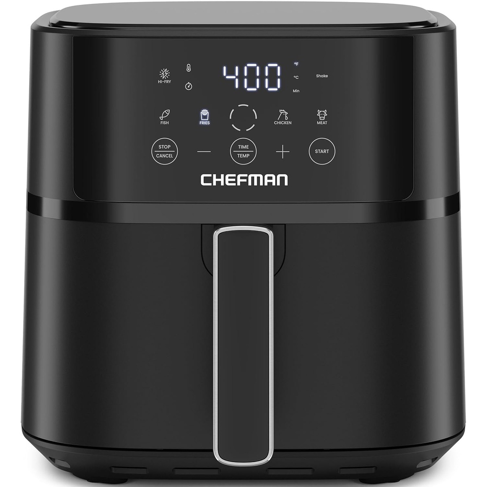 image:imageChefman Air Fryer 6 QT Compact Airfryer for Quick amp Easy Meals in Minutes Features HiFry Technology for Extra Crisp Touchscreen Controls with 4 Presets Nonstick amp Dishwasher Safe Basket Black6 Quart No Window