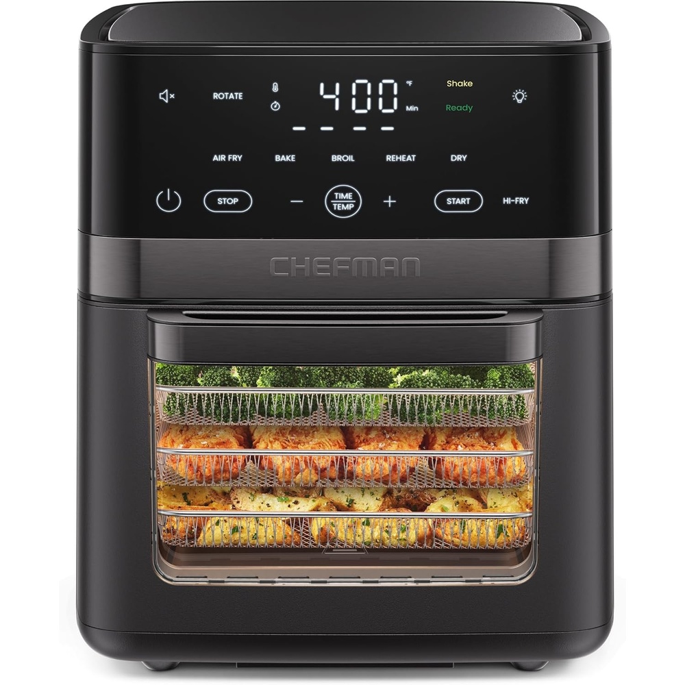 image:imageChefman Air Fryer 6in1 XL 14Quart Multifunctional Airfryer with Touchscreen Controls Rotisserie Food Dehydrator Convection Oven Bake Broil and Reheat Functions Windowed Door  Black14 Quart