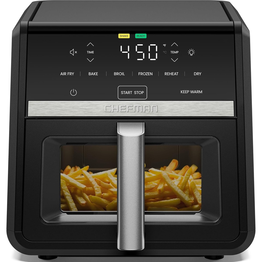 image:imageChefman Air Fryer 8 Qt TurboFry 4in1 with 450F HiFry Option for Crispier Results Bake Dehydrate Frozen XL Nonstick DishwasherSafe Basket Stainless SteelBlack