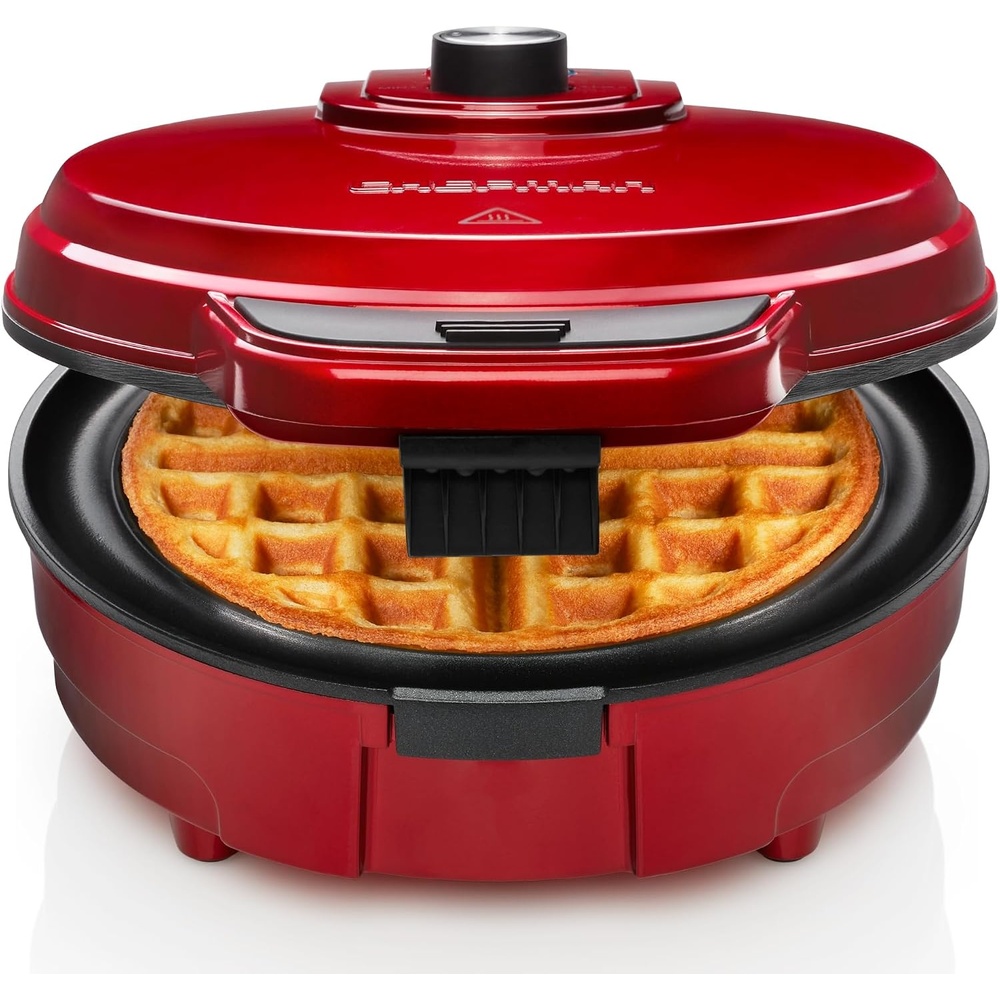 image:imageChefman AntiOverflow Belgian Waffle Maker wShade Selector Stainless Steel Temperature Control Mess Free Moat Round Nonstick Iron Plate Cool Touch Handle Measuring Cup IncludedRed