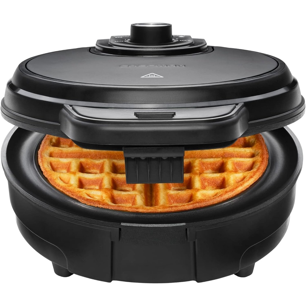 image:imageChefman AntiOverflow Waffle Maker Belgian Waffle Iron with Seven Crunch Selector Settings MessFree Moat Catches Excess Batter Nonstick Electric Single Griddle Mold Makes 6Inch Round Waffles