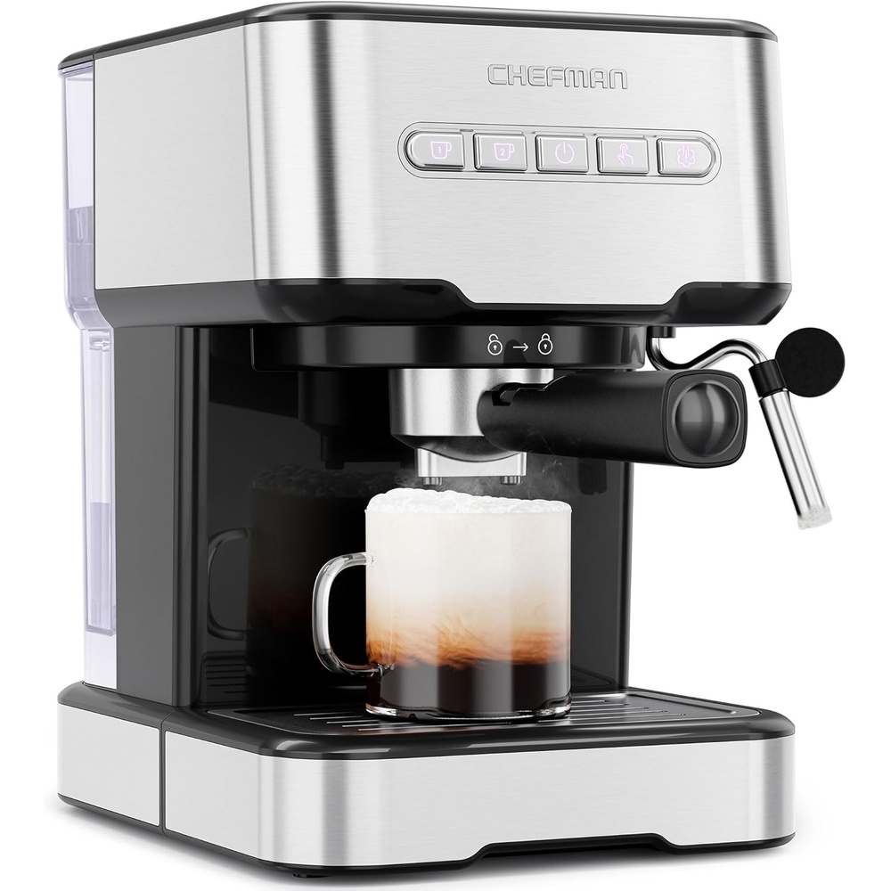 image:imageChefman CafMaster Pro Espresso Machine Brew Single or Double Shots Coffee Maker with BuiltIn Milk Frother for Cappuccino amp Latte XL 18 Liter Removable Water Reservoir Stainless SteelAutomatic Compact