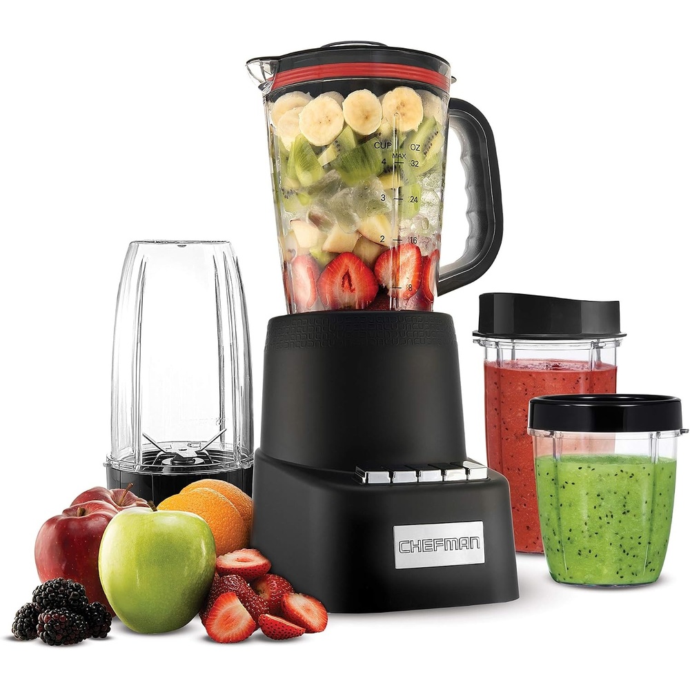 image:imageChefman Countertop Travel Dynamic Blending System 12Piece Set 3 Programmed Speeds amp Pulse Easy Ice Crushing for Shakes amp Smoothies DishwasherSafe 32Oz Pitcher 12Oz amp 2 24Oz Tumblers Black
