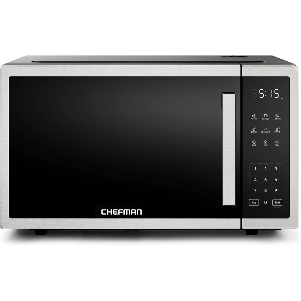 image:imageChefman Countertop Microwave Oven 09 Cu Ft 1000 Watts with 10 Power Levels 3 Cooking Presets with OneTouch Express Cook 2 Defrost Settings Child Safety Lock amp Mute Button Stainless Steel11 Cu Ft