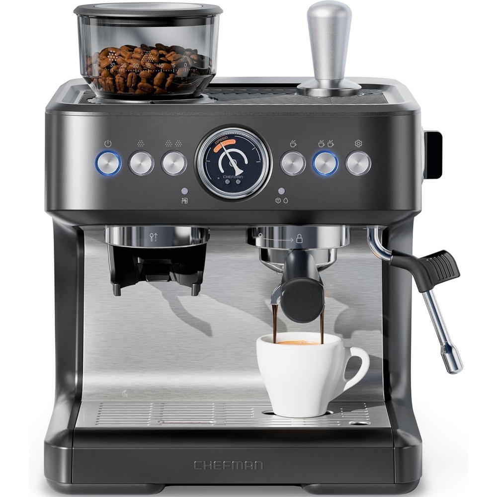 image:imageChefman Crema Deluxe Espresso Machine with Double Boiler Use Milk Frother and Brew Espresso Simultaneously Professional Coffee Maker with Coffee Grinder and Steam Wand 30 Grind SettingsLarge