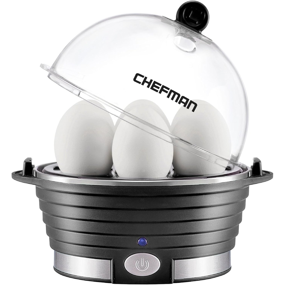 image:imageChefman EggMaker Rapid Poacher Food amp Vegetable Steamer Quickly Makes Up to 6 Hard Medium or Soft Boiled PoachingOmelet Tray Included Ready Signal BPAFree BLACKBlack