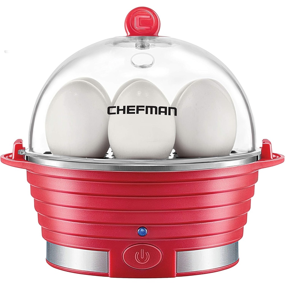 image:imageChefman EggMaker Rapid Poacher Food amp Vegetable Steamer Quickly Makes Up to 6 Hard Medium or Soft Boiled PoachingOmelet Tray Included Ready Signal BPAFree BLACKRed