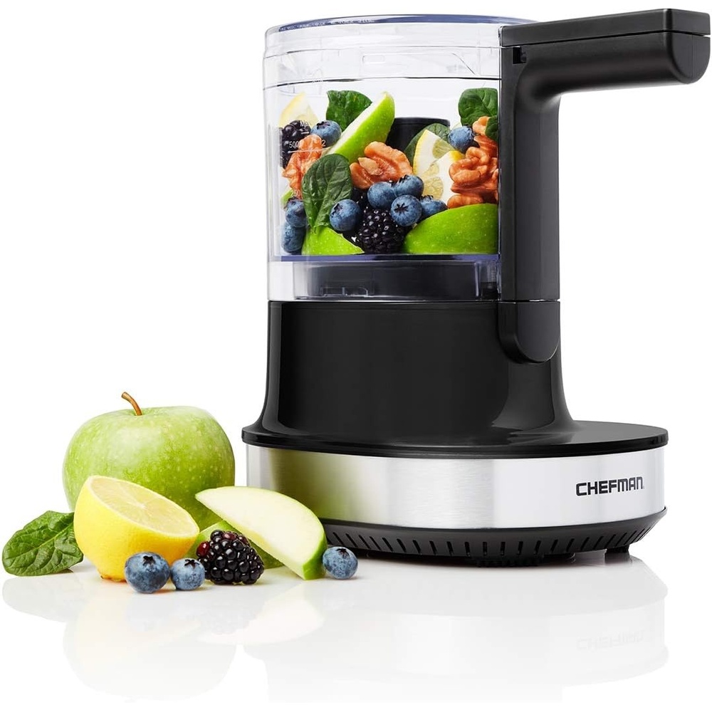 image:imageChefman Electric 4Cup Food Chopper Blender with Revolutionary Vertical Motion AutoChopping for Perfectly Even Mixing Results DishwasherSafe Stainless Steel Dual Blades BPAFree Bowl amp Lid BlackBlack