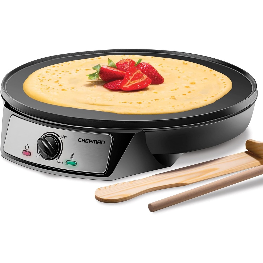 image:imageChefman Electric Crepe Maker amp Griddle Precise Temperature Control Skillet for Perfect Brunch Blintzes Pancakes Eggs Bacon amp Tortillas 12 Nonstick Grill Pan Includes Batter Spreader amp Spatula