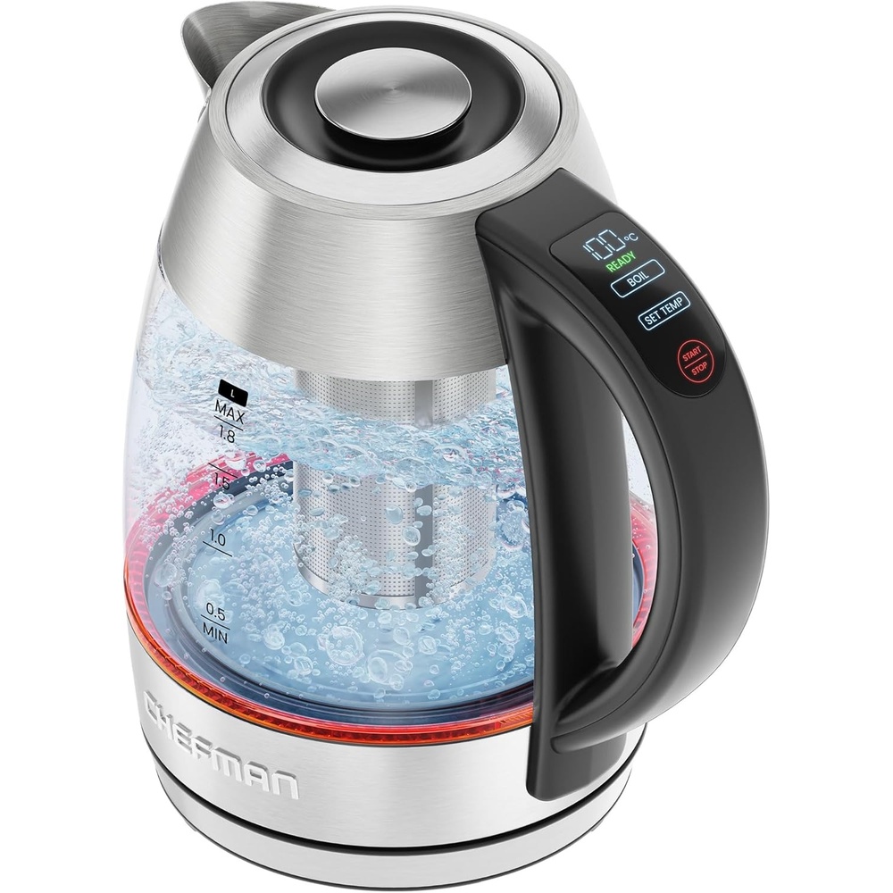 image:imageChefman Electric Kettle with Temperature Control 5 Presets LED Indicator Lights Removable Tea Infuser Glass Tea Kettle amp Hot Water Boiler 360 Swivel Base BPA Free Stainless Steel 18 LitersStainless Steel
