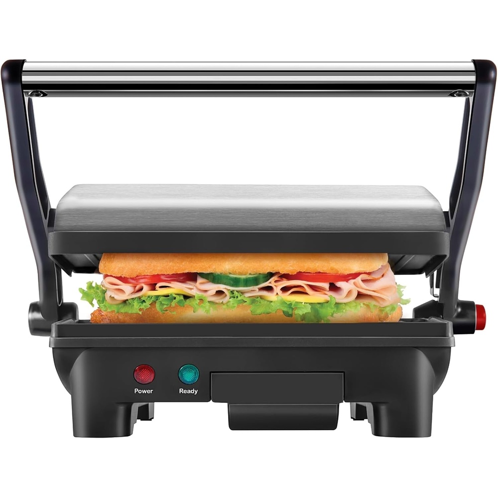image:imageChefman Electric Panini Press Grill Compact 2Slice Sandwich Maker NonStick Coated Plates Opens 180 Degrees Dishwasher Safe Removable Drip Tray Stainless SteelBlack2 Slice