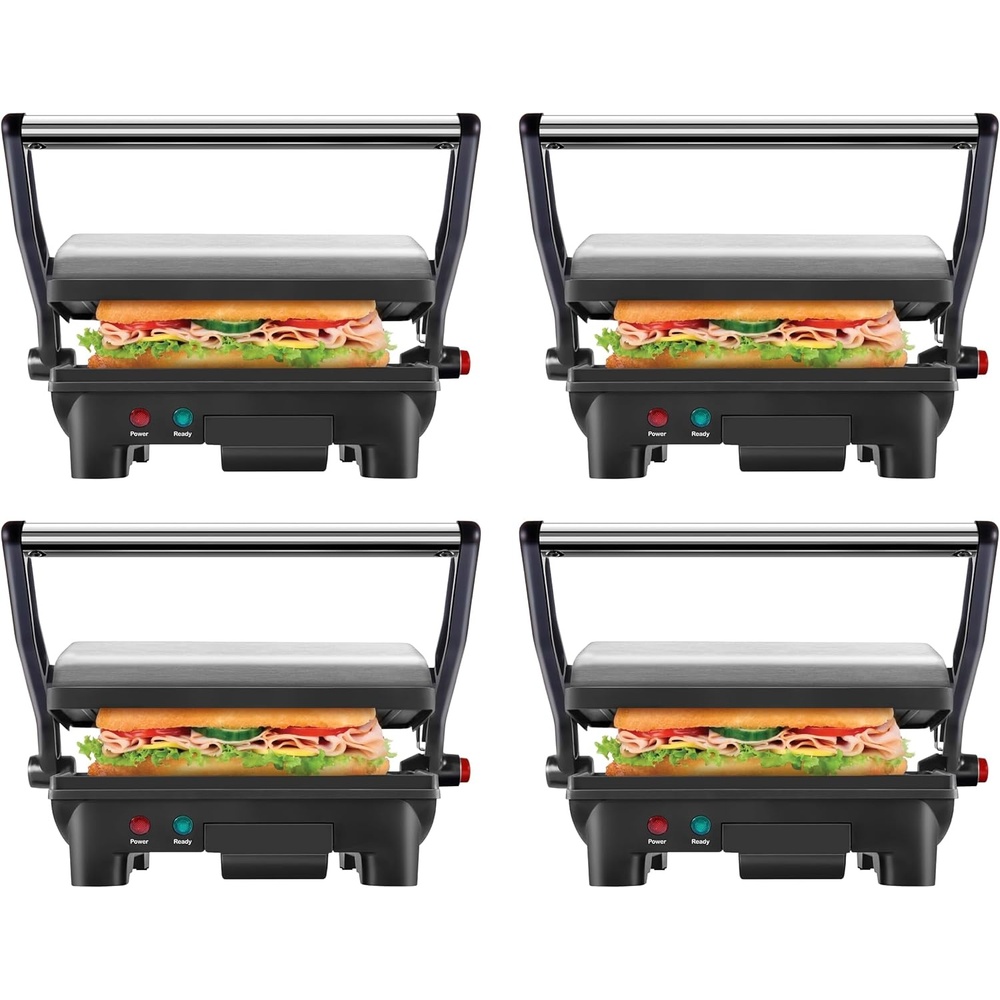image:imageChefman Electric Panini Press Grill Compact 2Slice Sandwich Maker NonStick Coated Plates Opens 180 Degrees Dishwasher Safe Removable Drip Tray Stainless SteelBlack2 Slice Pack of 4