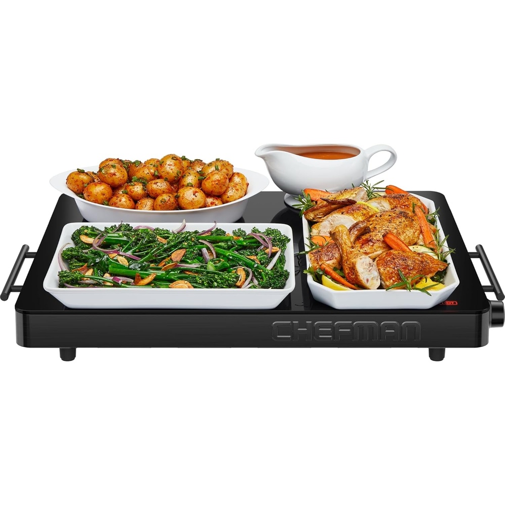 image:imageChefman Electric Warming Tray with Adjustable Temperature Control Perfect For Buffets Restaurants Parties Events and Home Dinners Large 21 x 16 GlassTop Surface Keeps Food Hot Black