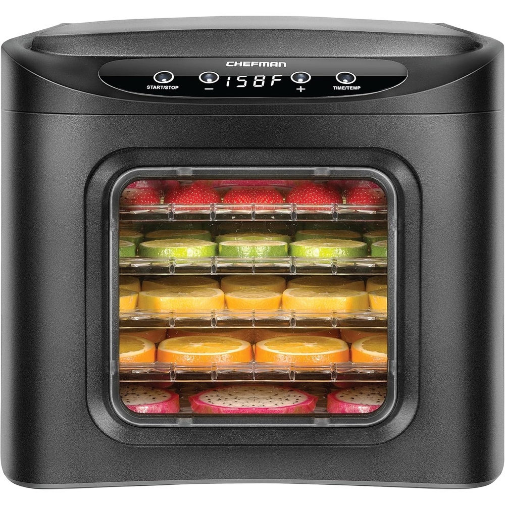 image:imageChefman Food Dehydrator Machine Touch Screen Electric MultiTier Preserver Meat or Beef Jerky Maker Fruit Leather Vegetable Dryer w 6 Slide Out Drying Rack Trays amp Transparent Door Black6 Tray