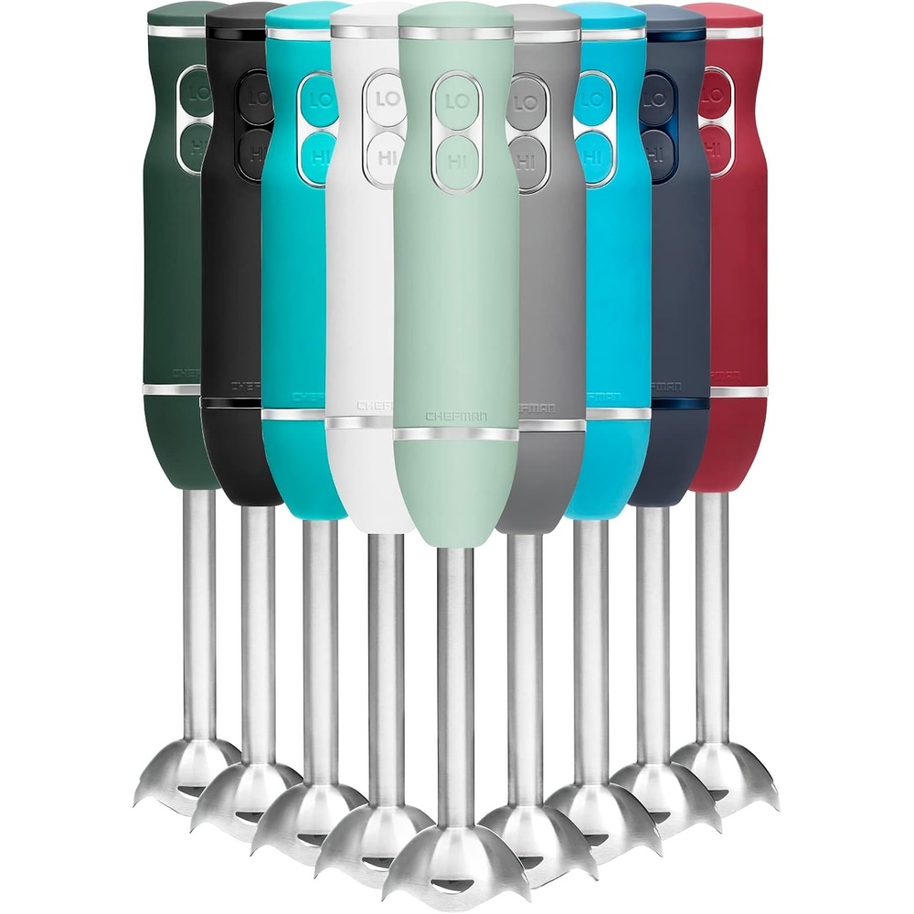 image:imageChefman Immersion Stick Hand Blender with Stainless Steel Blades Powerful Electric Ice Crushing 2Speed Control Handheld Food Mixer Purees Smoothies Shakes Sauces amp Soups TurquoiseSage
