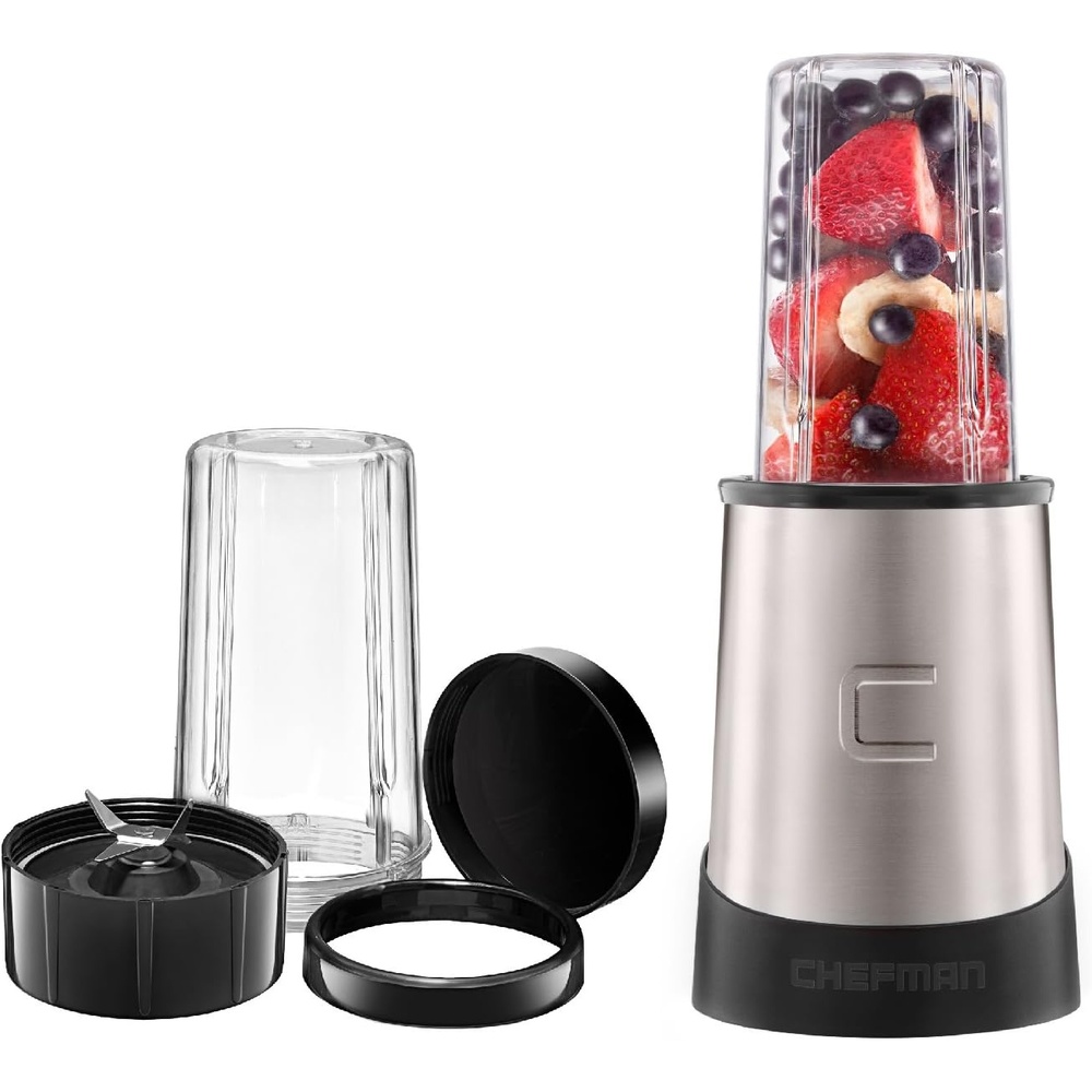 image:imageChefman Personal Ultimate Kitchen Blender Quick Portable Blending of Shakes Smoothies Baby Food amp Juice 2 Travel Cups Cover amp Drinking Rim 6Piece Set DishwasherSafe StainlessSteel Blade
