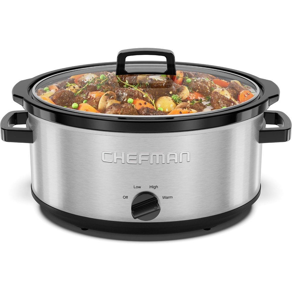 image:imageChefman Triple Slow Cooker amp Food Warmer Three Crock Slowcooker with 25 Qt Ceramic Crocks 75Quart Total Capacity PFASFree Three Temperature Settings DishwasherSafe Parts Stainless Steel7 Quarts