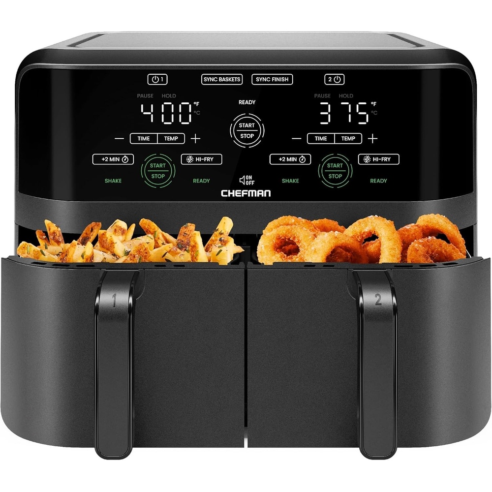 image:imageChefman TurboFry Touch Dual Air Fryer Maximize The Healthiest Meals With Double Basket Capacity OneTouch Digital Controls And Shake Reminder For The Perfect Crispy And LowCalorie Finish6 Quart  No Window