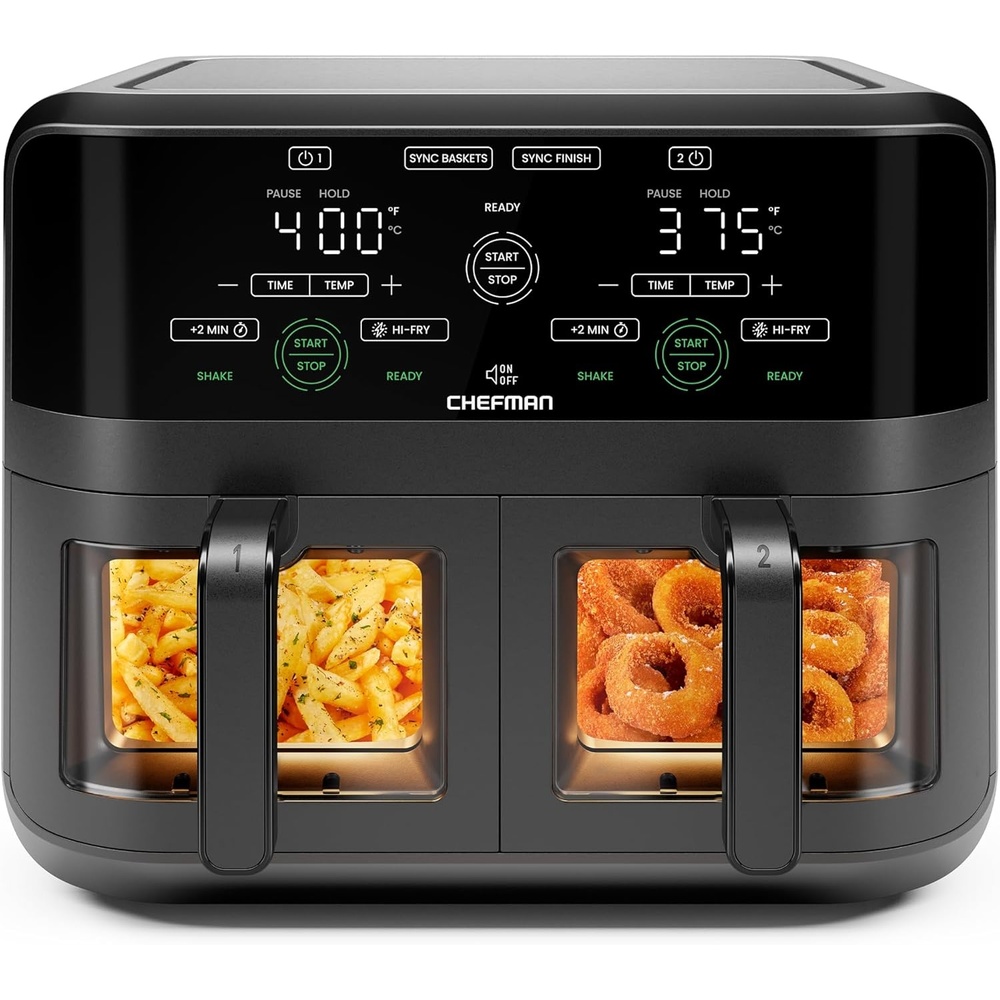 image:imageChefman TurboFry Touch Dual Air Fryer Maximize The Healthiest Meals With Double Basket Capacity OneTouch Digital Controls And Shake Reminder For The Perfect Crispy And LowCalorie Finish6 Quart Window