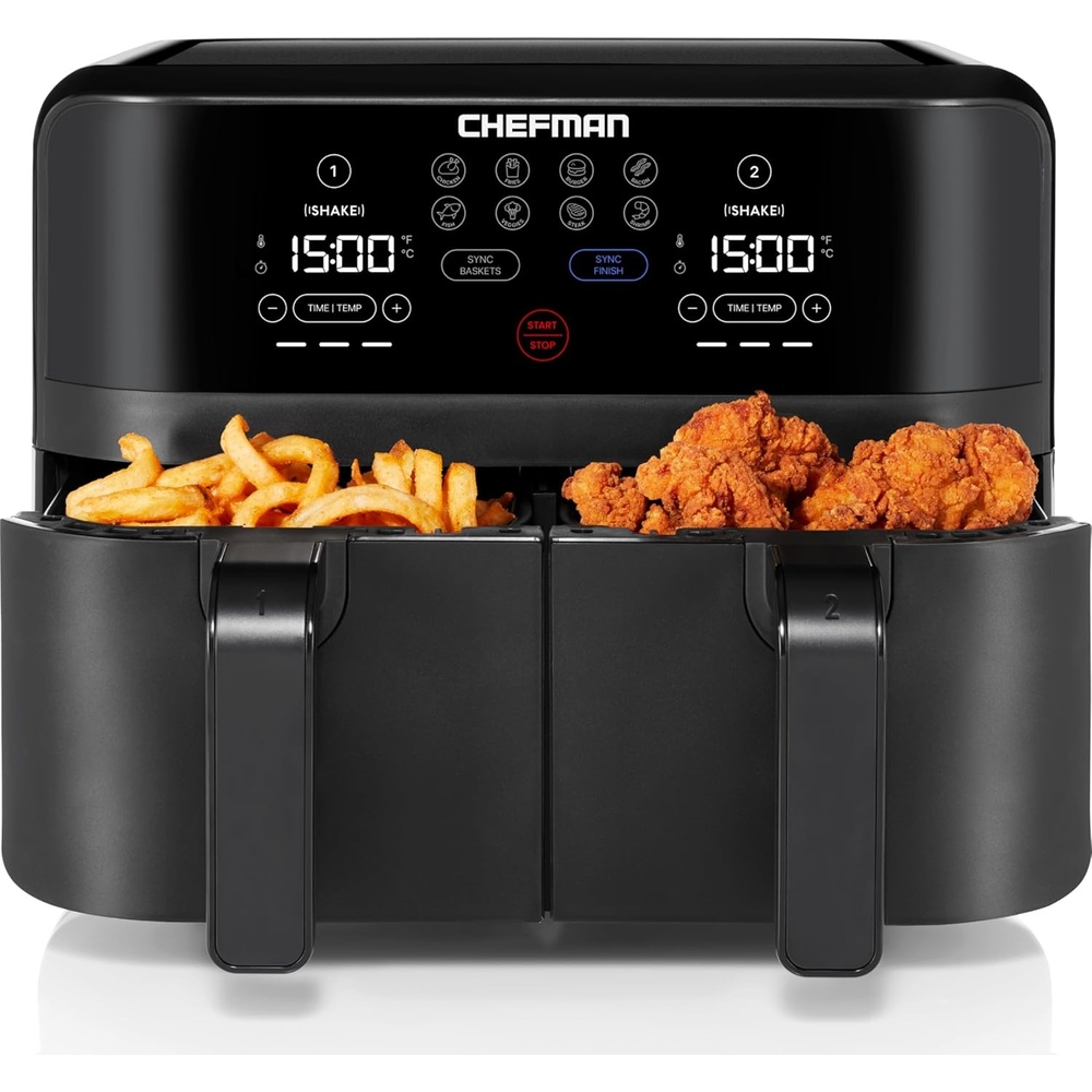 image:imageChefman TurboFry Touch Dual Air Fryer Maximize The Healthiest Meals With Double Basket Capacity OneTouch Digital Controls And Shake Reminder For The Perfect Crispy And LowCalorie Finish9 Quart No Window