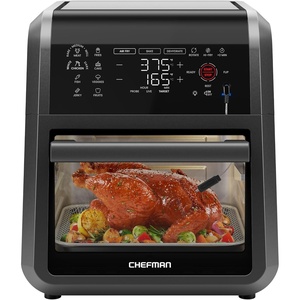 CHEFMAN ExacTemp™ 12 Quart 5-in-1 Air Fryer with Integrated Smart Cooking Thermometer, 28 Touchscreen Presets, Rotisserie, Dehydrator, Bake, XL Convection Oven with Auto Shutoff, Black