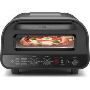 CHEFMAN Indoor Pizza Oven – Makes 12 Inch Pizzas in Minutes, Heats up to 800°F – Countertop Electric Pizza Maker with 5 Touchscreen Presets, Pizza Stone and Peel Included – Stainless Steel(Stainless Black)