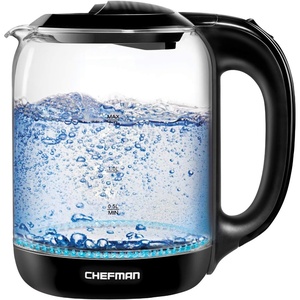Chefman 1L Electric Tea Kettle with LED Lights, Automatic Shut Off, Removable Lid, Boil-Dry Protection, Hot Water Electric Kettle Water Boiler, Electric Kettles for Boiling Water(1.7L – Glass Electric Kettle)