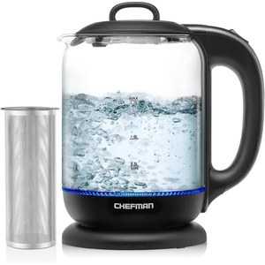 Chefman 1L Electric Tea Kettle with LED Lights, Automatic Shut Off, Removable Lid, Boil-Dry Protection, Hot Water Electric Kettle Water Boiler, Electric Kettles for Boiling Water(1.7L – Glass Electric Kettle ﻿w/ Tea Infuser)