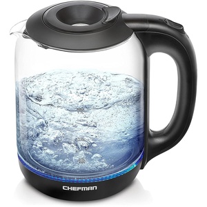 Chefman 1L Electric Tea Kettle with LED Lights, Automatic Shut Off, Removable Lid, Boil-Dry Protection, Hot Water Electric Kettle Water Boiler, Electric Kettles for Boiling Water(1.7L – Glass Electric Kettle ﻿w/ Easy-Fill Lid)