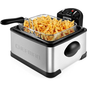 Chefman 4.5 Liter Deep Fryer w/Basket Strainer, XL Jumbo Size, Adjustable Temperature & Timer, Perfect for Fried Chicken, Shrimp, French Fries, Chips & More, Removable Oil-Container, Stainless Steel(Large)