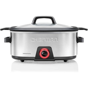 Chefman 6-Quart Slow Cooker, Electric Countertop Cooking, Stovetop & Oven-Safe Removable Insert for Browning & Sautéing, Family-Size Soups & Stews, Nonstick & Dishwasher-Safe Interior,Stainless Steel