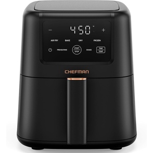 Chefman Air Fryer – 4-in-1 Slim 3.5 QT Airfryer, Air Fry, Bake, Dehydrate, Frozen, 450°F Max Temp for Extra Crispy Results in Minutes, Nonstick Ceramic Coating, Dishwasher-Safe Accessories – Black(Black)