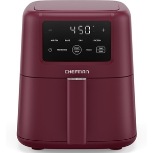 Chefman Air Fryer – 4-in-1 Slim 3.5 QT Airfryer, Air Fry, Bake, Dehydrate, Frozen, 450°F Max Temp for Extra Crispy Results in Minutes, Nonstick Ceramic Coating, Dishwasher-Safe Accessories – Black(Red)