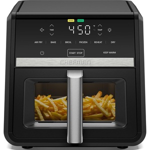 Chefman Air Fryer 8 Qt | TurboFry® 4-in-1 with 450°F Hi-Fry Option for Crispier Results | Bake, Dehydrate, Frozen | XL Nonstick Dishwasher-Safe Basket | Stainless Steel(Black)