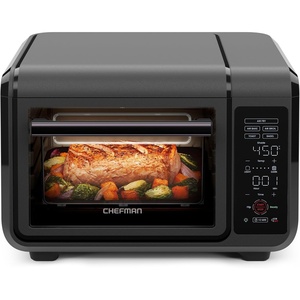 Chefman Air Fryer Toaster Oven Combo, Countertop Oven for Quick & Healthy Meals, Bake, Broil, Air Fry, Toast, and Bagel Functions, 450°F Max Temp, 4 Slice Toaster Oven Air Fryer Combo – Ivory(Black)