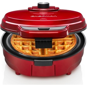 Chefman Anti-Overflow Belgian Waffle Maker w/Shade Selector, Stainless Steel, Temperature Control, Mess Free Moat, Round Nonstick Iron Plate, Cool Touch Handle, Measuring Cup Included(Red)